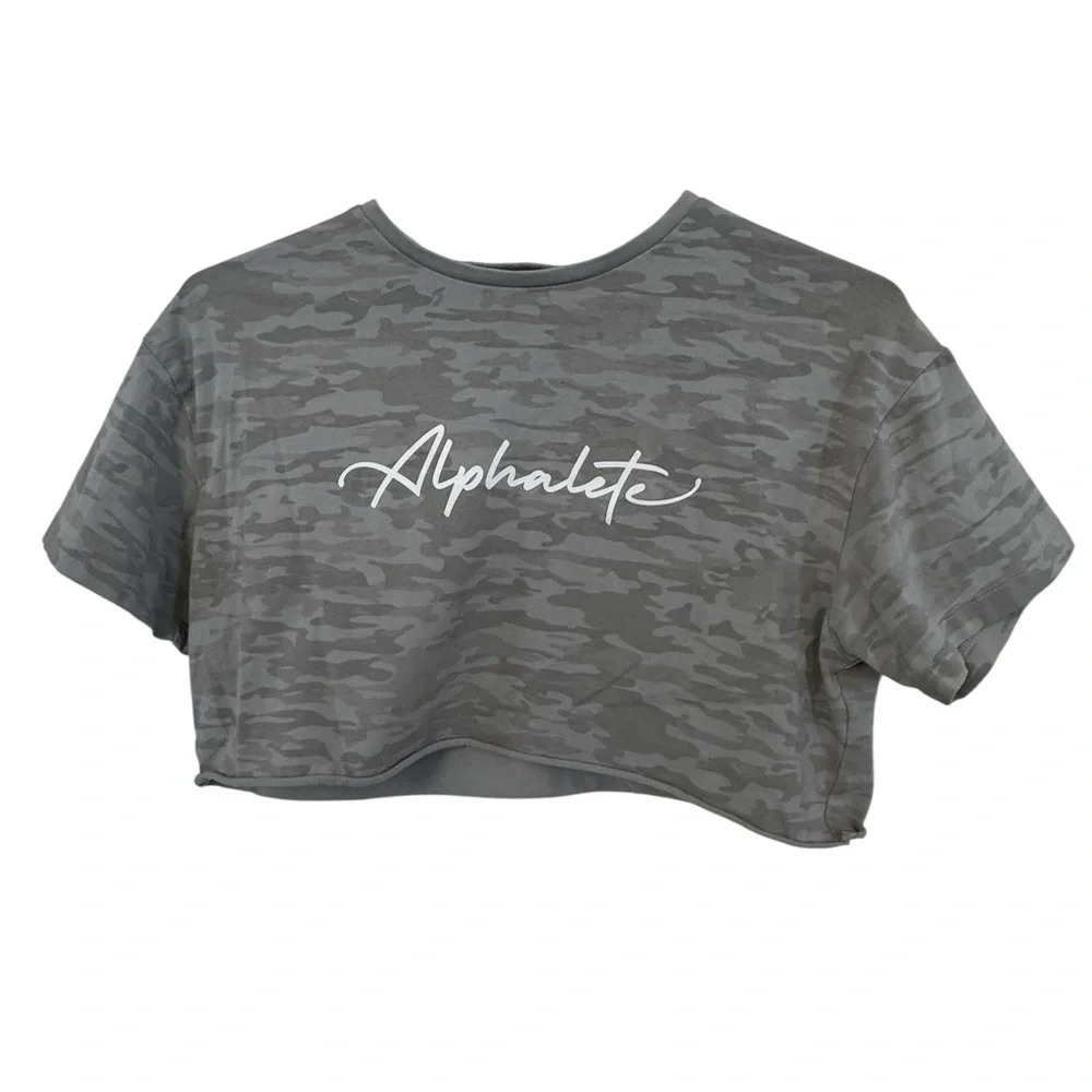 Alphalete High End Gray Camo Women’s S Soft Workout Crop Top MINTY - Picture 1 of 4